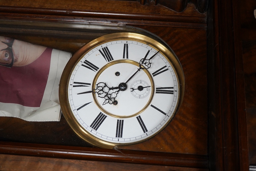 A mahogany Vienna regulator wall clock, 127cm high